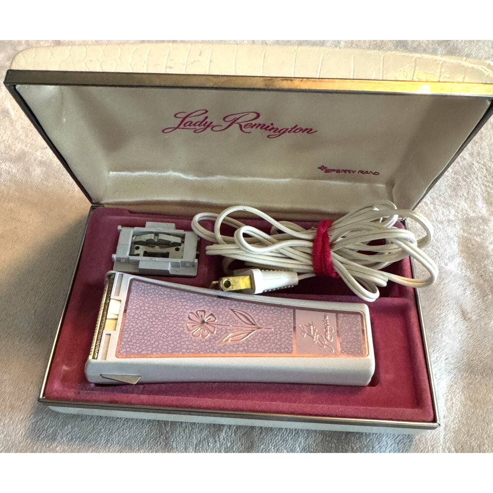 Vtg Lady Remington Electric Shaver Razor w/Case Purple Floral working Movie prop